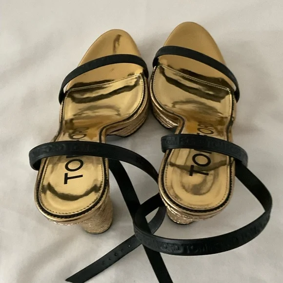 Tom Ford Gold and Black Strappy Heels size 38.5 - Picture 10 of 12